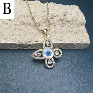 Exquisite Gold Evil Eye Butterfly Necklace with Mother of Pearl and Zircon Jewelry