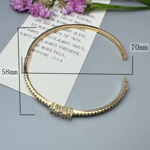 Fashion minimalist open gold cuff bangle bracelet for women with sparkling geometric zircon stones.