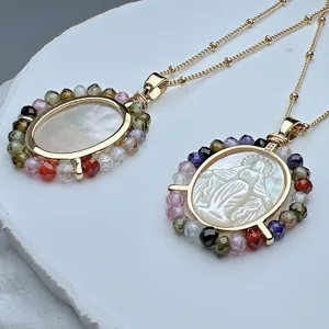 Collana cammeo madreperla perle pietre colorate catena oro ciondolo gioiello retrò