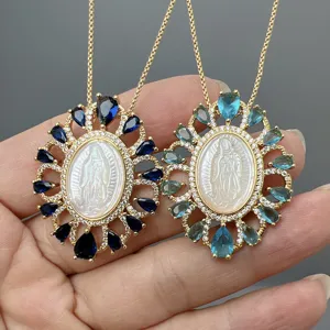 Collar de Cobre de Moda Europea y Americana Con Circonita Nácar Colgante Guadalupe Elegante Regalo de Joyería para Mujeres