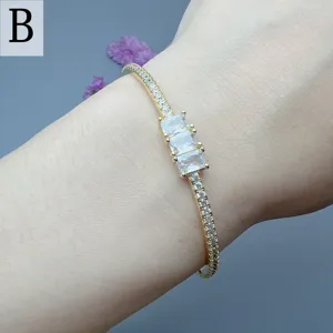 Gold triple zirconia stone open bangle bracelet for women elegant fashion jewelry accessory