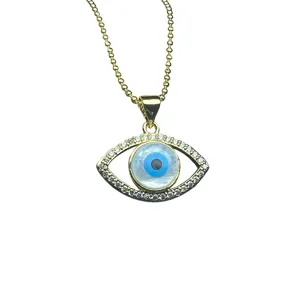 Gold evil eye pendant necklace with mother of pearl and cubic zirconia for women chic jewelry