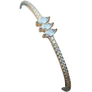 Elegant rose gold open cuff bracelet featuring stunning marquise zirconia and pavé stones.