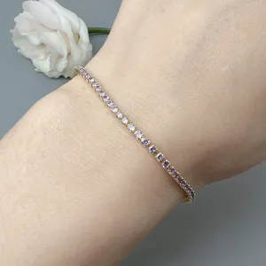 Exquisite crystal zircon tennis bracelet for women, elegant minimalist design detail view.