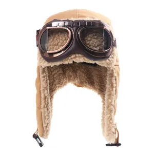 Bonnet aviateur rétro en peluche avec lunettes, bonnet d'hiver chaud pour cyclisme.