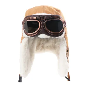Winter canvas vliegeniersmuts met skibril, unisex gevoerde warme buiten winddichte hoed