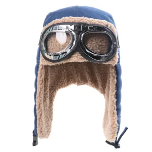 Retro winter vliegersmuts met bril en fleece voering warme trapper pet voor buiten