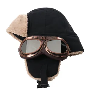 Bonnet de trappeur chaud avec lunettes de pilote rétro, doublure polaire épaisse.