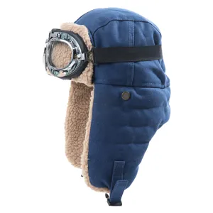 Retro vliegersmuts met bril, warme gevoerde trapper muts met teddyfleece voor koude buitenfietsen.