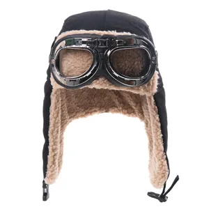 Retro pilotenmuts met bril winter warme lammy fleece oorklep bombermuts voor buiten fietsen.