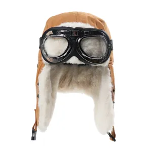 Caldo cappello aviatore invernale con occhiali, colbacco peluche spesso per ciclismo all'aperto.