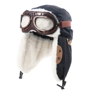 Winter thermische pilotenmuts met bril en winddichte pluche oorklep pet voor skiën