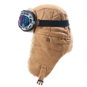 Retro aviateurhoed met bril winter fleece warm buiten fietsen winddichte trapper pet detail view