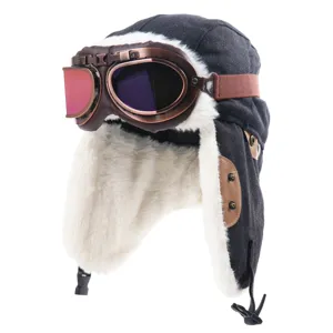 Winter canvas ushanka bombermuts met afneembare brillen, winddichte warme pluche skikap.