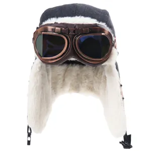 Winter canvas bombermuts met skibril warme winddichte pluche gevoerde vliegeniersmuts voor buiten