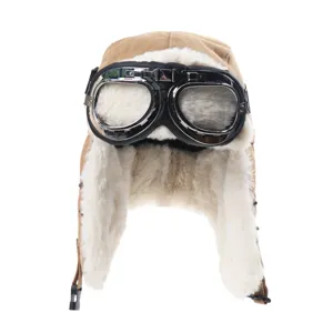 Cappello da aviatore invernale antivento con occhiali, colbacco di peluche spesso