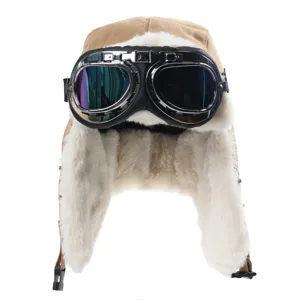 Cappello Aviatore Invernale con Occhiali Tela Spessa Paraorecchie Peluche per Ciclismo