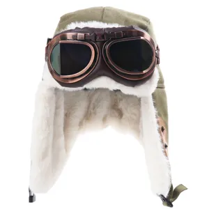 Winter winddichte bombermuts met skibril, warme nepbont oorflap vliegeniersmuts voor buiten.