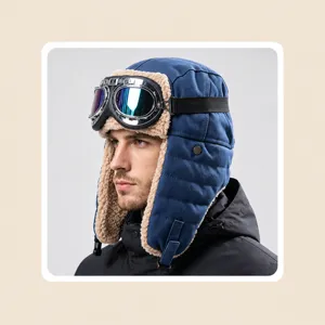 Retro Aviator Hoed Voor Mannen Vrouwen Met Bril Dikke Schapenvacht Oorklep Winter Outdoor Rijden Winddichte Thermische Lei Feng Hoed