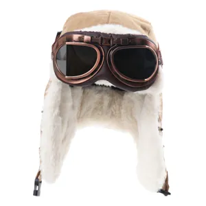 Winter canvas bomberhoed met bril winddicht warme piloten oorklep trapper hoed outdoor