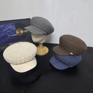 Women's Vintage Old Money Style Flat Top Duckbill Hat Knitted Breathable Sun Protection Beret Newsboy Cap
