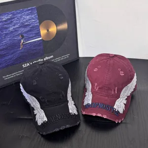 Distressed embroidered angel wings baseball cap stylish streetwear cotton adjustable hat