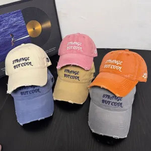 Gorra de Béisbol de Algodón Lavado Desgastado Bordado de Letras Ala Ancha Sombrero de Protección Solar Ajustable Casual para Mujer