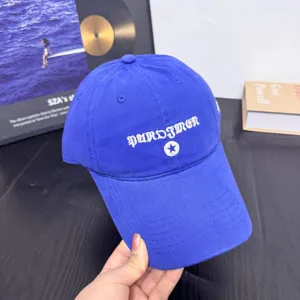 Gorra de beisbol azul estilo vintage coreano con bordado blanco ajustable unisex para todos