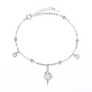 Joli Bracelet Pendentif Fille de Ballet en Argent Zircon Bijou Charmant pour Femme