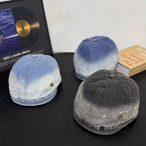 Vintage gradient denim Schiebermütze für Damen, stylische gewaschene Bakerboy Mütze.
