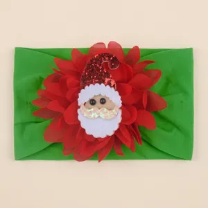 Christmas baby headband featuring red chiffon flower and green nylon band for babies.