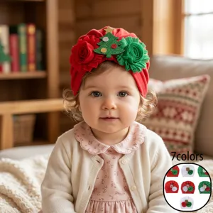 Christmas Baby Flower Turban Hat Newborn Infant Soft Indian Cap Festive Santa Reindeer Tree Bow Knot Headwear Accessory