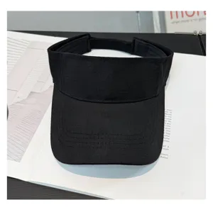 Visera de sol de algodón negro liso con parte superior vacía, gorra deportiva anti-UV.