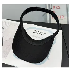 Gorra de visera negra vacía, algodón puro transpirable protección solar sombrero casual.