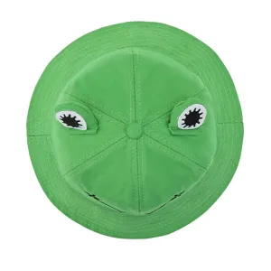 Green frog bucket hat, cute cartoon basin cap for spring and summer outdoor sun protection.