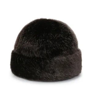 Bonnet chaud d'hiver en fausse fourrure de vison épaisse, chapeau moelleux et élégant.