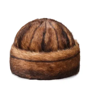 Bonnet d'hiver en fausse fourrure de vison marron, chapeau president chaud peluche.