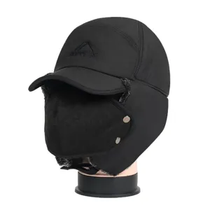 Gorro de trampero negro de invierno cálido con mascarilla facial desmontable