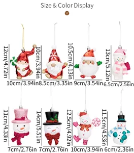 Christmas hanging ornaments cartoon character pendants glitter snowmen Santa tree decor