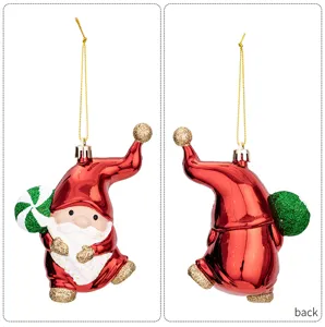 Christmas hanging ornament electroplated glitter Santa gnome shaped pendant for tree decor