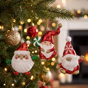 Christmas tree hanging ornaments cute cartoon Santa and gnome figurines set holiday decor