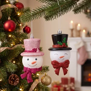 Christmas tree hanging snowman ornaments with glitter, cute holiday decorations for home.
