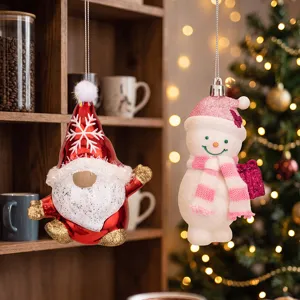 Christmas hanging ornaments cute Santa Claus and snowman glitter doll pendant decor.