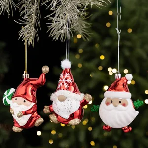 Christmas hanging ornaments glitter electroplated gnome Santa dolls tree window holiday decor