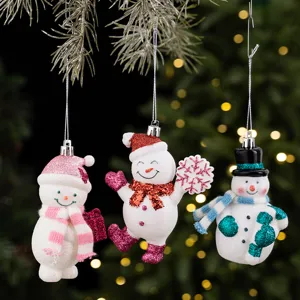 Christmas tree hanging ornaments cute snowman figures glitter holiday decoration pendant set.