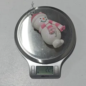 Christmas snowman hanging ornament with pink glitter hat and scarf, lightweight decor.