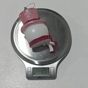 Christmas snowman hanging ornament with pink glitter top hat, festive holiday decor piece