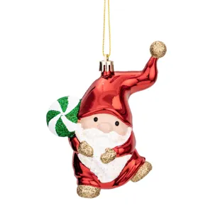 Christmas gnome hanging ornament red electroplated holiday tree decor with glitter candy.