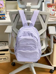 Casual purple nylon small backpack, minimalist daily campus and outdoor travel rucksack.