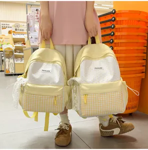 Cute yellow polka dot backpack Japanese sweet style school bag casual daypack for women